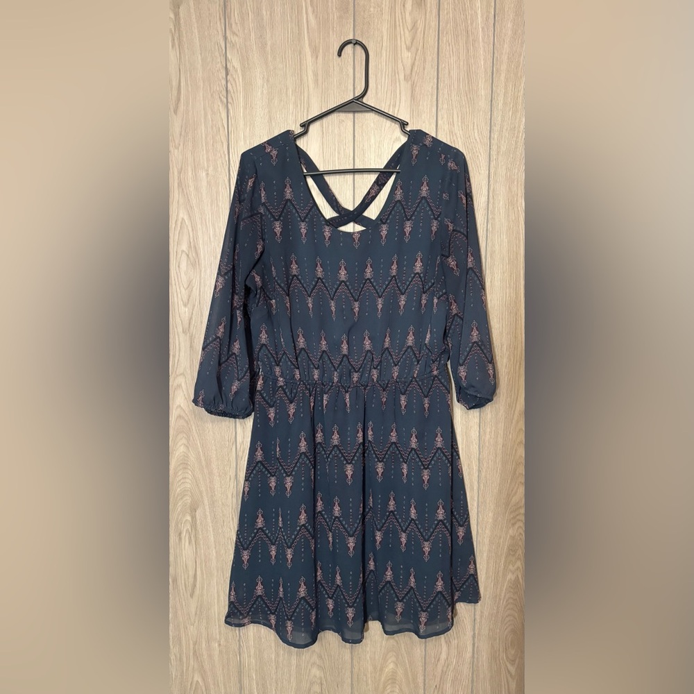Maurices Dark Teal Patterned Long Sleeve Dress